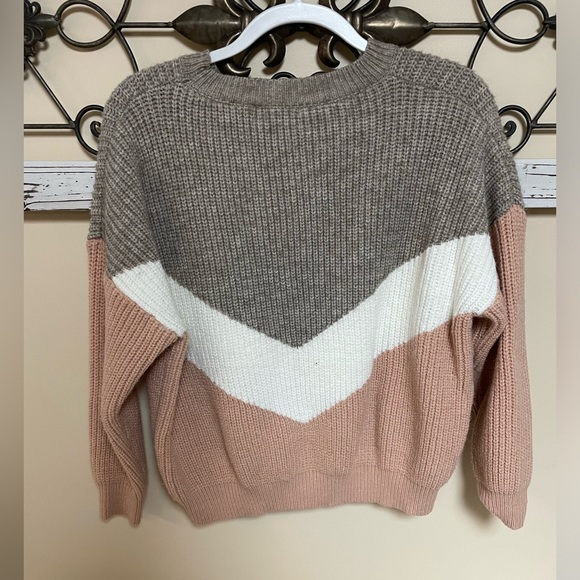 Shein Color-blocked Pink, White, and Tan Knit Sweater, Size Small - Picture 2 of 5
